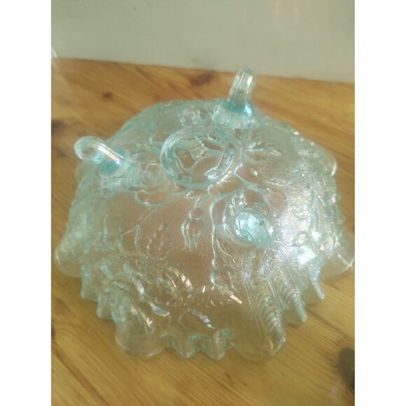 Vintage Imperial Glass Ice Blue 3 Footed Glass Bowl Maker Marked with Iron Cross - Picture 7 of 13